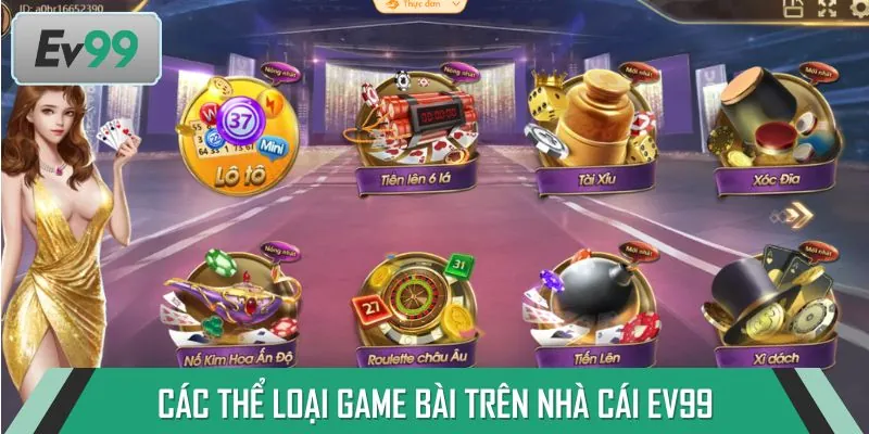 Các loại game bài EV99 có trên trang web